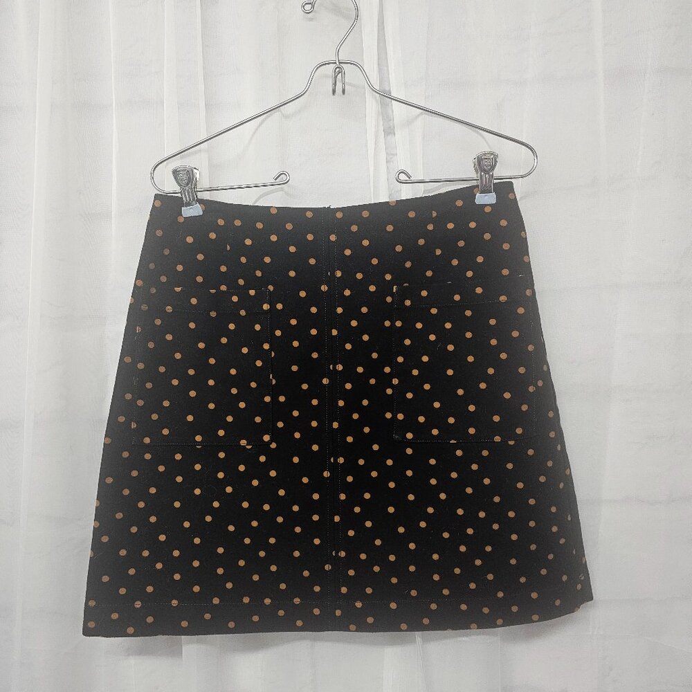 Boden Mini Skirt Velour Black Rust Polka Dot Mod Twee Retro 6P